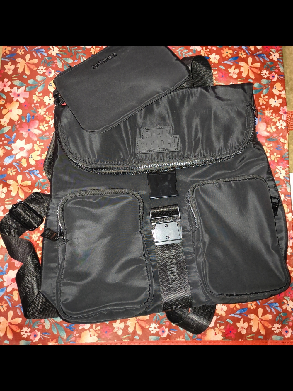 Steve Madden Black Nylon Backpack with Front Pockets